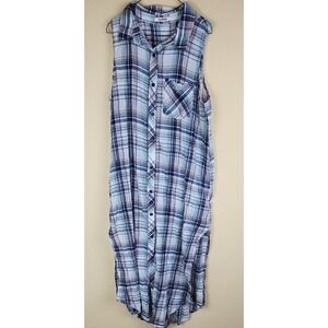 REORDER Sleeveless Plaid Maxi Shirt Dress Blue White Size S boho prairie cottage